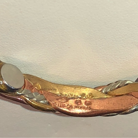 Sterling Silver Copper Brass Hammered Braided Cuff Bracelet Native American Vtg - Picture 15 of 16